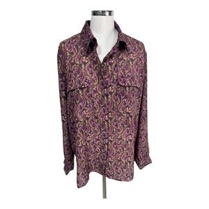 Vintage Shaver Lake Paisley Button Down Shirt Boho Hippie Cowboy Pockets Men's L